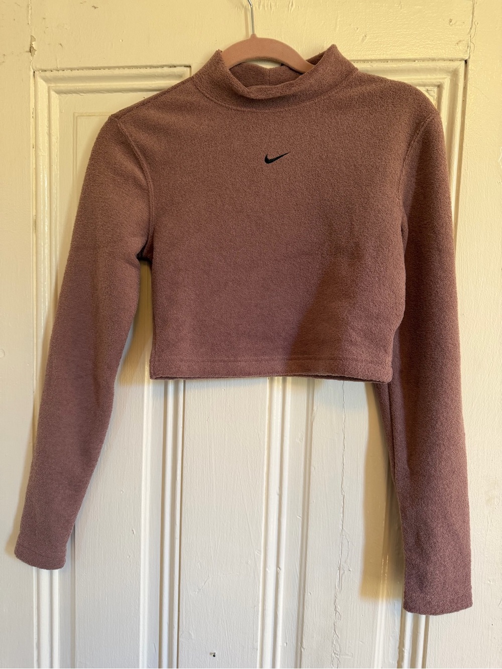 Nike Women's Cropped Mock Neck Fleece Top - Mauve Brown size xs nwt